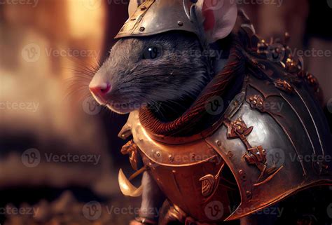 Little Rat Warrior In Armor Dangerous Rodent Of The Middle Ages