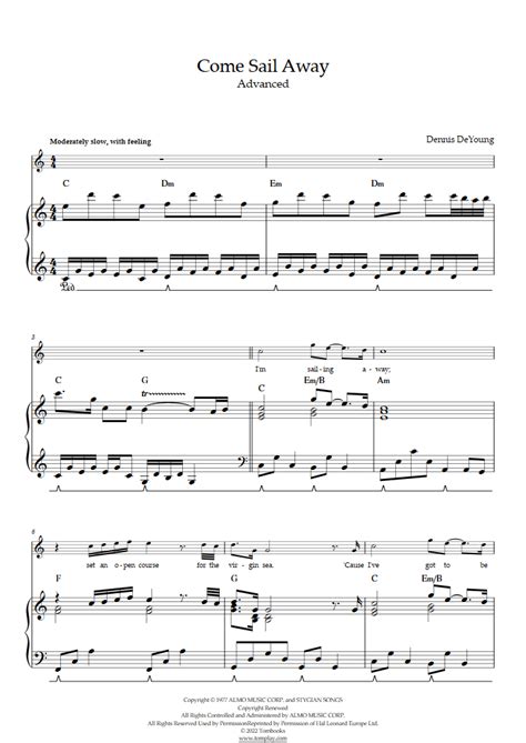 Come Sail Away (Advanced Level, Solo Piano) (Styx) - Piano Sheet Music