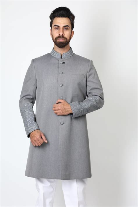 Metallic Grey Indo-Western Jacket – Vibha Amitt Clothing | Fashion Designer