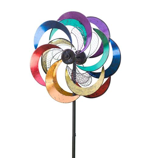 Multi-Colored Spiral Wind Spinner with Solar-Lighted Metal Mesh | Wind ...