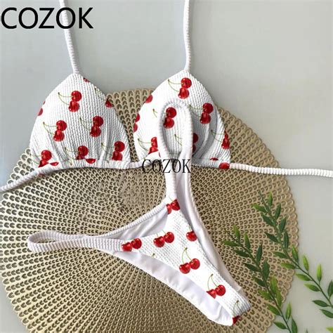 Conjunto De Bikini Con Estampado De Cerezas Para Mujer Traje De Ba O De Dos Piezas