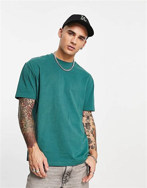 Asos Design Relaxed Fit T Shirt In Dark Green Asos