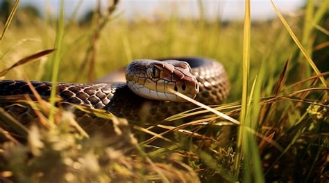 Premium Ai Image A Sinuous Snake Slithering Through Tall Grass In A