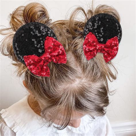 Bartosi Mouse Ears Minnie Ears Hair Clips Sequin Mouse Ears Clip