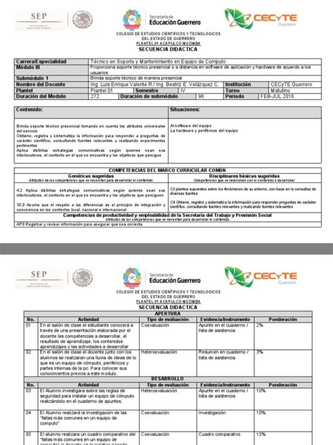 Secuencia Didactica Modulo 3 Soporte Presencial Y A Distancia Tsymec