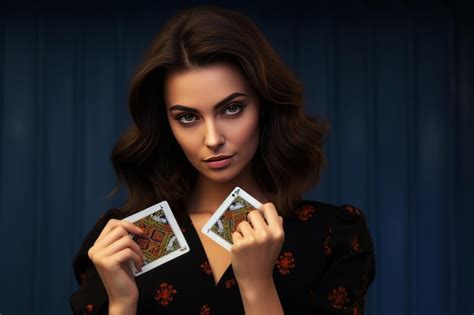 Premium Photo The Alluring Brunette Unveiling Her Winning Hand In A Mesmerizing Velvet Dress A