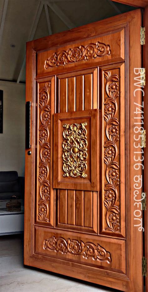 Elegant Wooden Door With Decorative Carvings