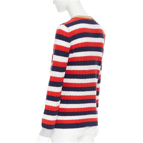 Gucci Michele 100 Wool Red Blue White Striped Ufo Sequins Embellished Sweater M At 1stdibs