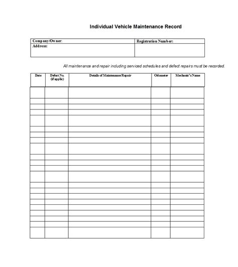 43 Printable Vehicle Maintenance Log Templates Templatelab