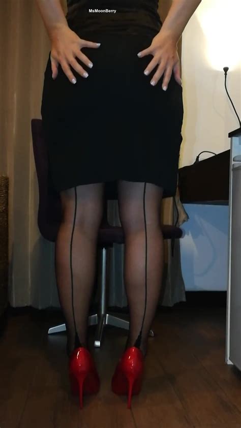 Boner Material Fully Fashioned Stockings Red Heels Black Skirt