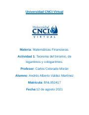 Actividad Matetaticas Financieras Docx Universidad Cnci Virtual