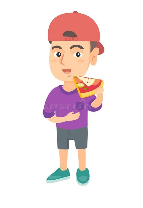 Caucasian Boy Eating Tasty Pizza. Stock Vector - Illustration of piece, caucasian: 118288983