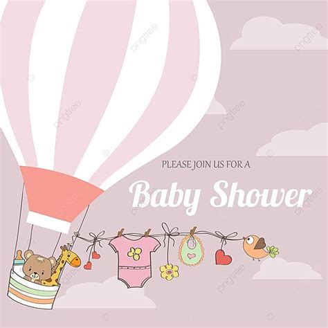 Hot Air Balloon Themed Baby Shower Card For A Baby Girl Vector Clothing Birthday Shower PNG
