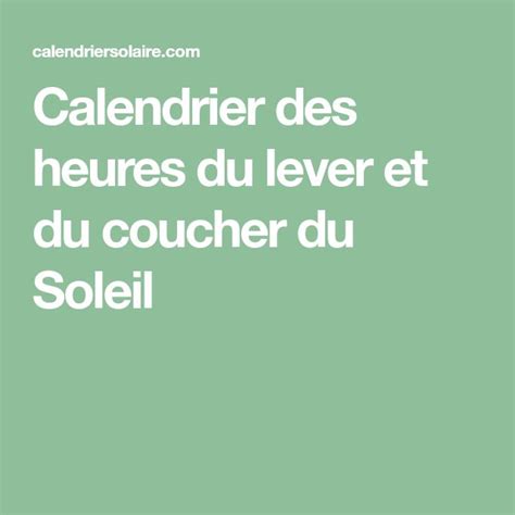 Calendrier Des Heures Du Lever Et Du Coucher Du Soleil