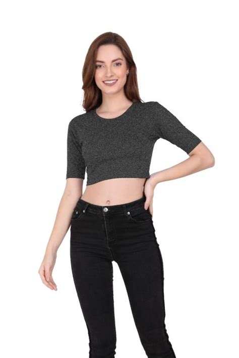 Buy The Blazze B Womens Cotton Round Neck Elbow Sleeve Crop Top