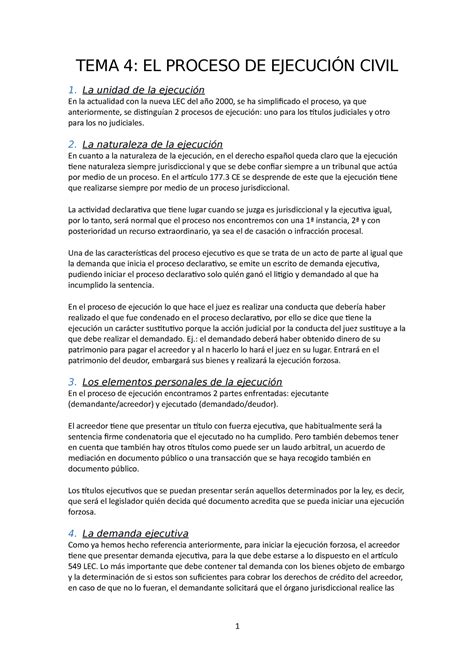 Tema El Proceso Ejecutivo Civil Tema El Proceso De Ejecuci N