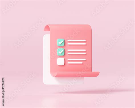 White Clipboard With Checklist On Pink Background D Render