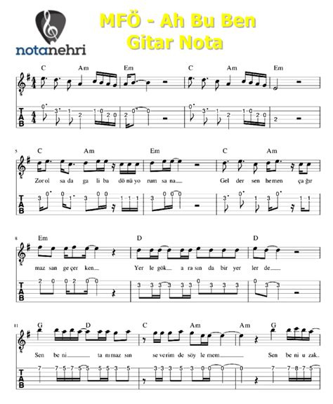 Cem Karaca Deniz Ustu Kopurur Gitar Nota Tab Ba Lama Notalar Do Re