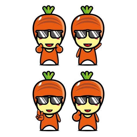 Set Collection Of Cute Carrot Mascot Design Character Isolated On A White Background Cute