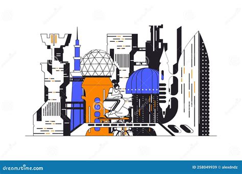 Futuristic Megalopolis Web Concept in Flat Outline Design Stock ...