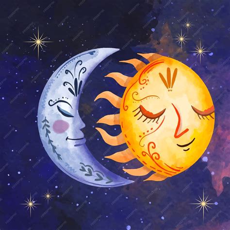 Sol E Lua Desenho Tumblr - Ilustração de desenho de sol e lua em aquarela | Vetor Grátis