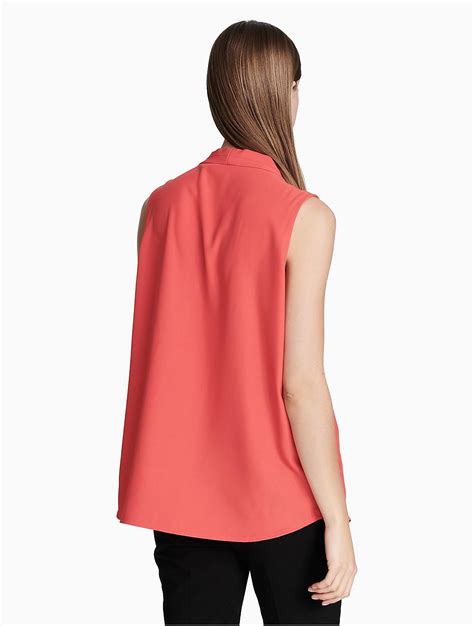 Calvin Klein Synthetic V Neck Inverted Pleat Blouse In Red Lyst