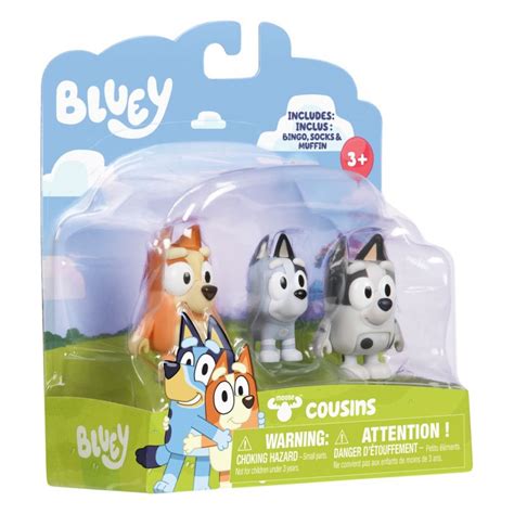 Set 3 Figurine Bluey Bingo Muffin Si Socks Noriel