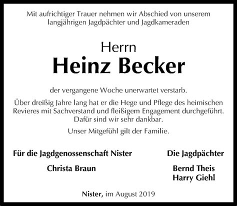 Traueranzeigen Von Heinz Becker Rz Trauerde