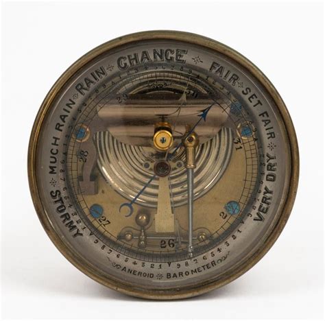 An Antique English Aneroid Wall Barometer In Brass Case 19th