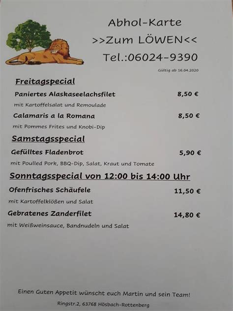 Speisekarte von Gasthaus zum Löwen restaurant Hösbach