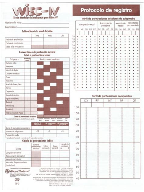 Pdf Protocolo De Registro Y Anotaci N Del Wisc Iv Incluyendo Busqueda