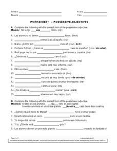 Spanish Possessive Lesson Plans Worksheets Lesson Planet