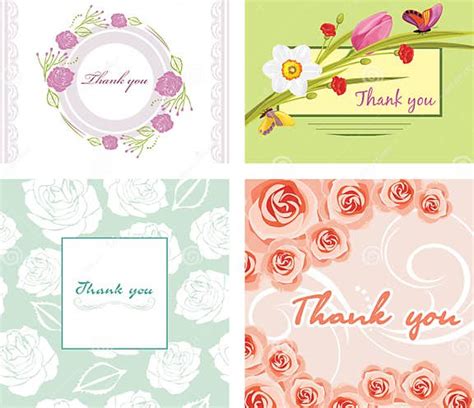 Four Floral Thank You Cards Stock Vector Illustration Of Design