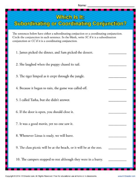 Which Is It Subordinating Or Coordinating Conjunction Worksheet For