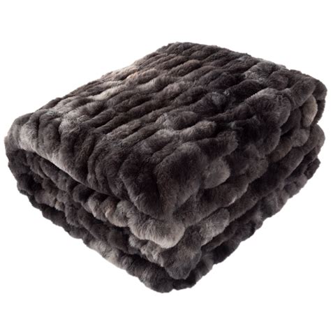 Lavish Home Oversized Ruched Faux Fur Blanket 60x80 Inch Jacquard Faux Fur Queen Size Throw