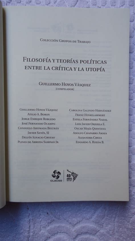 FilosofÍa Y TeorÍas PolÍticas Entre La CrÍtica Y La UtopÍa By Hoyos VÁsquez Guillermo