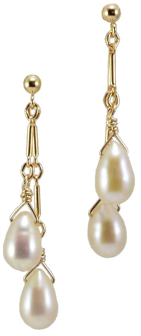 Briolettes Earrings - 14K Gold & Chain Post Pearl Earrings