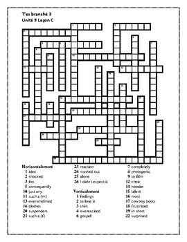 T es branché 3 Unité 9 Leçon C Crossword by jer520 LLC TPT