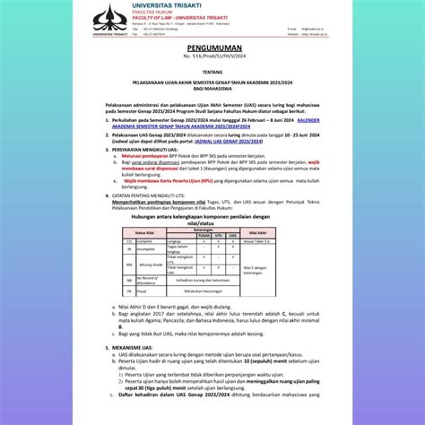 Pelaksanaan Ujian Akhir Semester Genap Tahun Akademik 20232024bagi Mahasiswa Prodi Ilmu Hukum