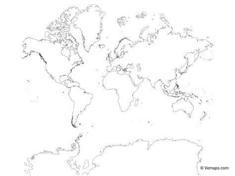 Outline Map of the World with Antarctica - Mercator projection | Free ...