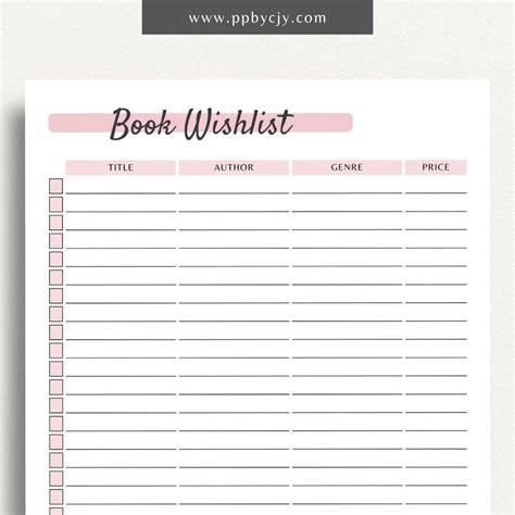 Book Reading Wishlist Printable Literary Goals Tracker In 2024