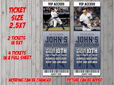 New York Yankees ticket Digital Invitation Party Reunion | Etsy