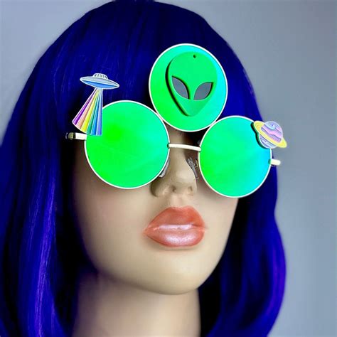 Alien Sunglasses Green Rave Glasses Ufo Space Third Eye Festival Accesories 3rd Funky Mens