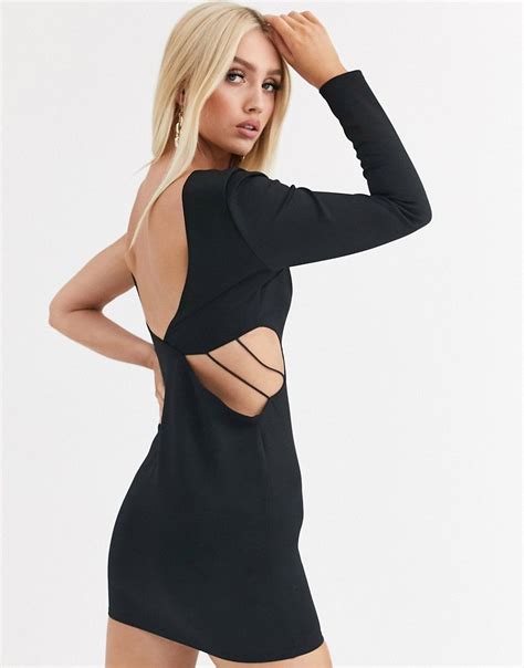 Asos Design Asos Design One Shoulder Long Sleeve Mini Dress Black