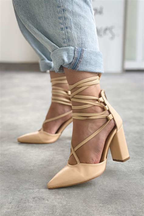 Festone Mat Deri Kadın Stiletto Nude