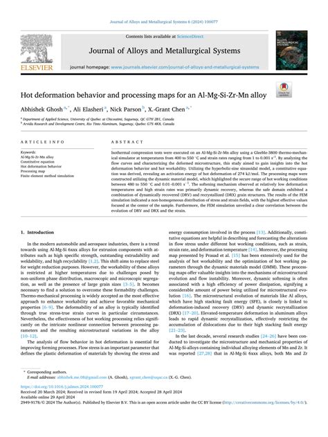 PDF Hot Deformation Behavior And Processing Maps For An Al Mg Si Zr