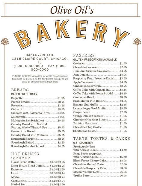 Free Bakery Menu Templates Download Bakery Menu Menu Template Bakery