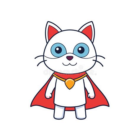 Cute Cat Superhero Cartoon Vector Illustration Stock Illustration