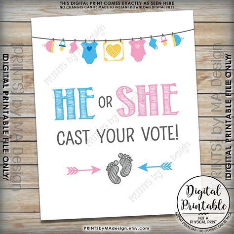 Gender Reveal Sign He Or She Cast Your Vote Gender Reveal Party Vote