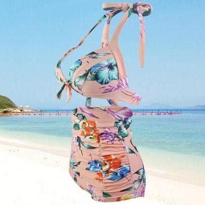 High Waist Bathing Suit Plus Size Swimwear Push Up Bikini Set Retro Beach Wear On Luulla